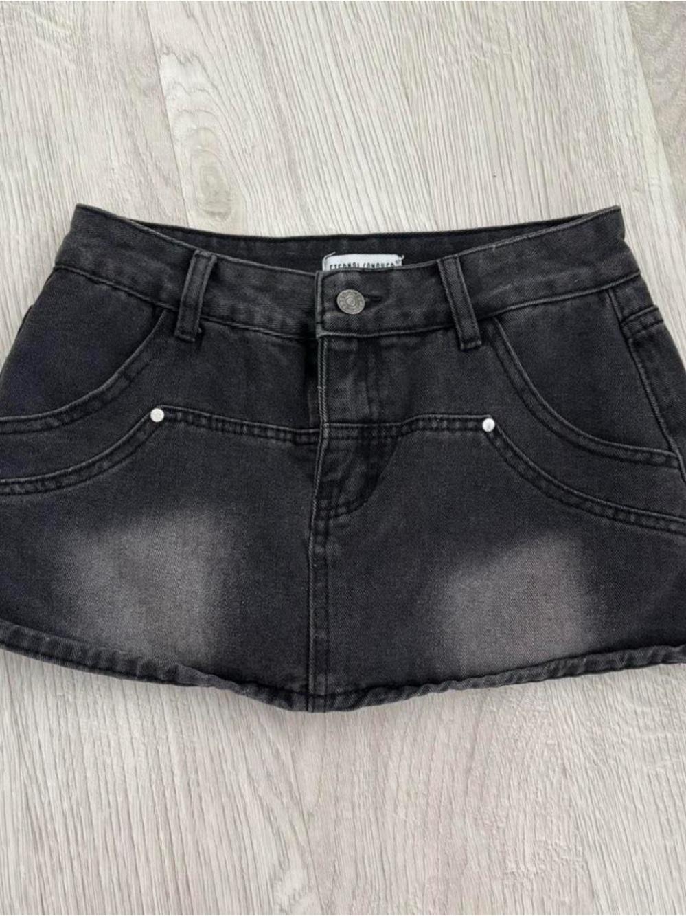 Faded Black Denim Mini Skirt